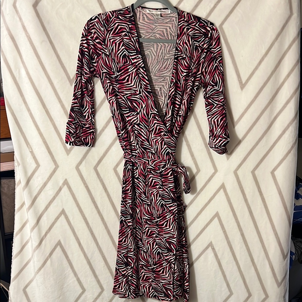 Diane Von Furstenberg Fuschia, Black and White Zebra Print Wrap Dress